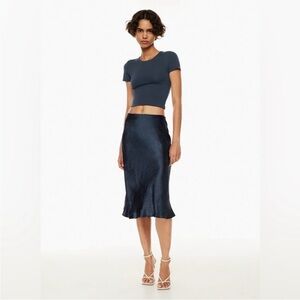 NWT Babaton by Aritzia Starboard Navy Midi Slip Skirt Size 6